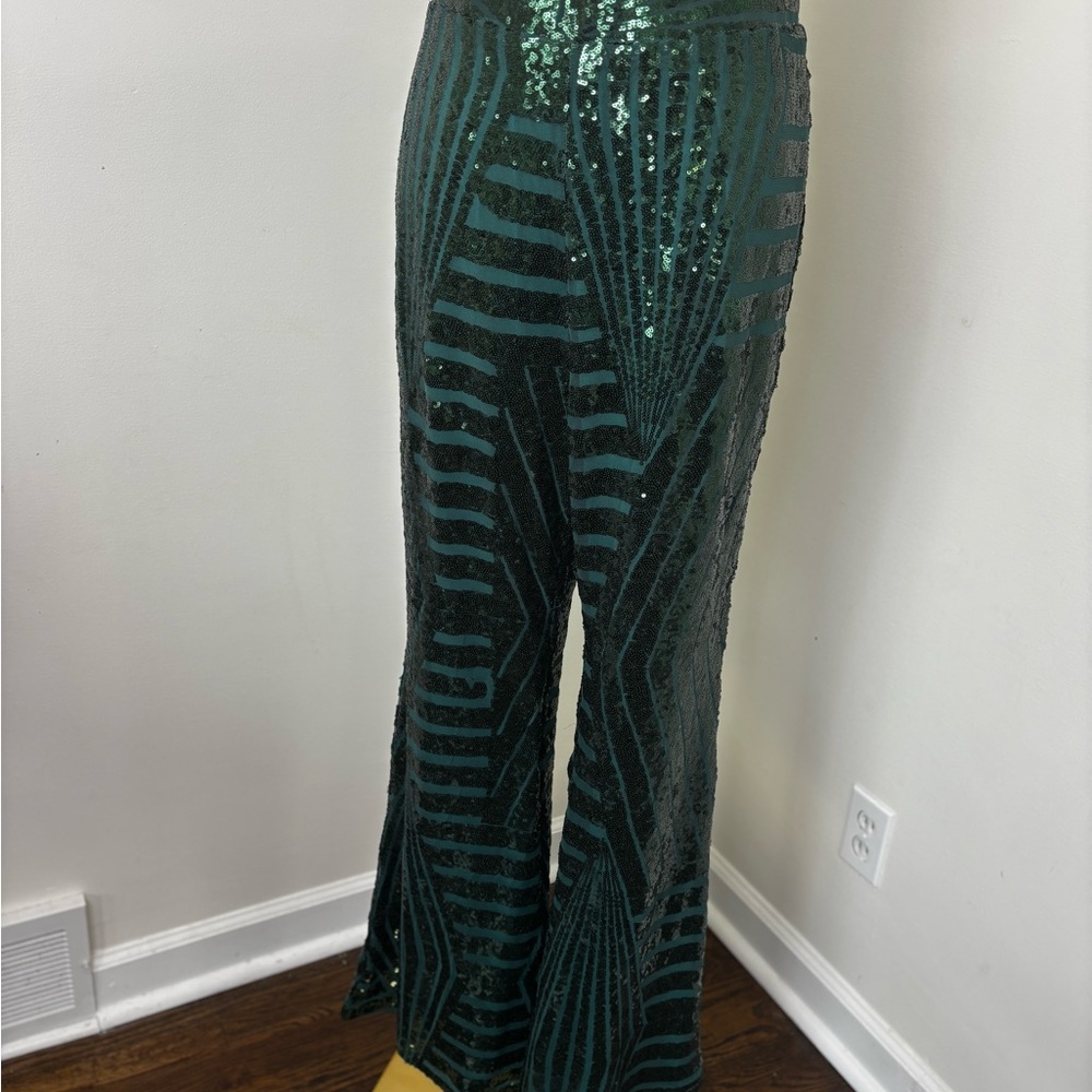 Green Sequin Patterned Pants 2x - image 2